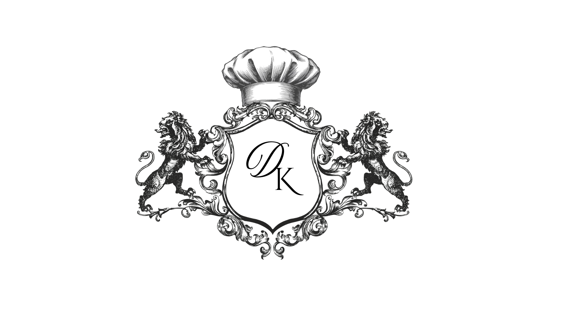 Drae’s Kitchen crest with chef’s hat, lions, and DK monogram